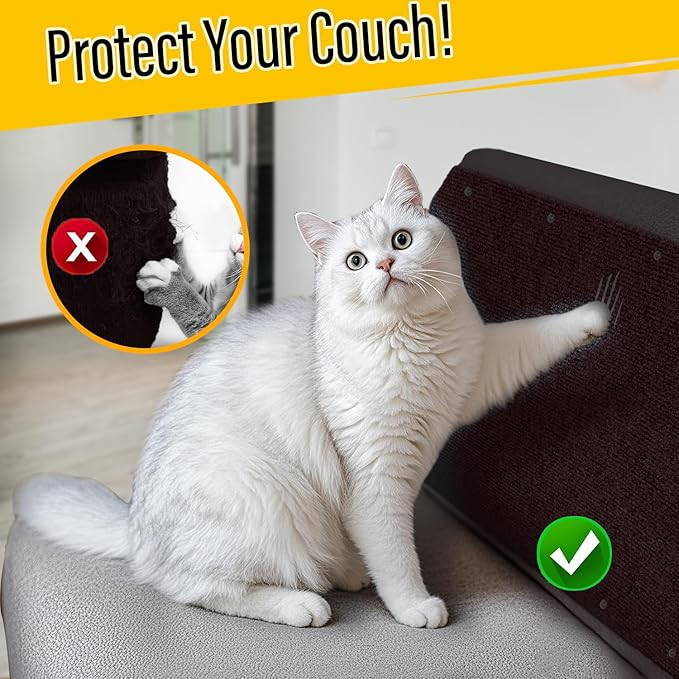 YONGJOY Cat Scratch Couch Furniture Protector, Adhesive Cat Scratch Pad Deterrent for Furniture, DIY Climbing Scratcher for Indoor Cats (Brown, 78.7x15.8 in)