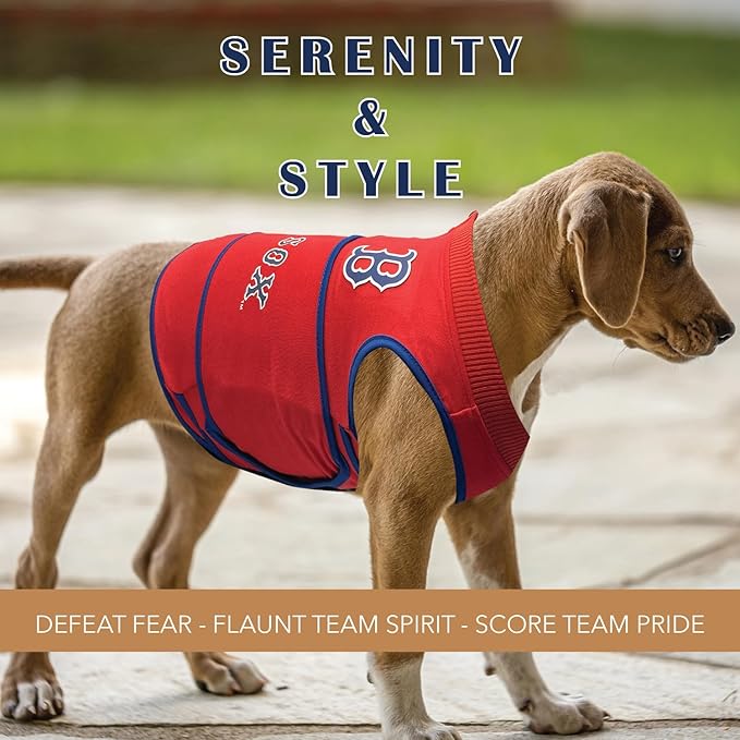 MLB Boston RED SOX Dog Anxiety Shirt Calming Soothing Vest, for Dogs & Cats with Anxiety, Fears, Fireworks, Loud Noises, Dark, Lonely Keeps Dogs Calm & Feeling Safe, Relaxing Jacket, Large