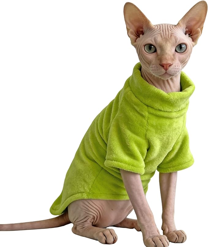 Sphynx Cat Clothes Sweaters, Sphynx Hairless Cat Clothes for Cats Only, Warm Sphinx Kitten Apparel Outfits Pajamas for Cornish Rex and Devon Rex,Christmas Halloween Costume, Green,2XL