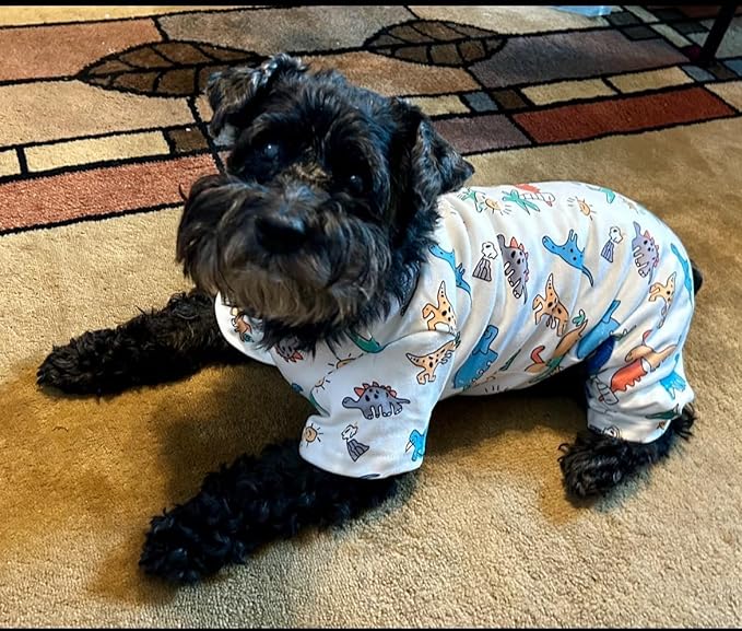 Dino Pet Pajamas Dog Jumpsuit Puppy Clothes, Cotton Pet Pajamas Kitten Soft Material Small Dog Onesie Cat Sweater Puppy Pjs Chihuahua Yorkie Onesie (Dino Pajamas, Medium)