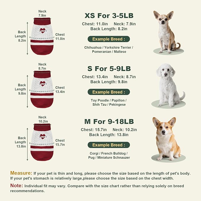 Dog Sweater Knitted for Small to Large Dogs Boy Girl, Classic Turtleneck Dog Christmas Sweaters, Warm & Soft Pet Clothes for Winter (Love Red, S)