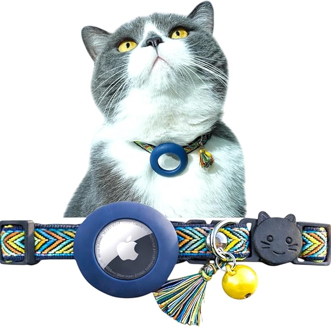 AirTag Cat Collar with AirTag Holder, Breakaway Cat Collar Tracker for Apple AirTag, Adjustable with Bell by AmazeGoods (Mountain Weave) |