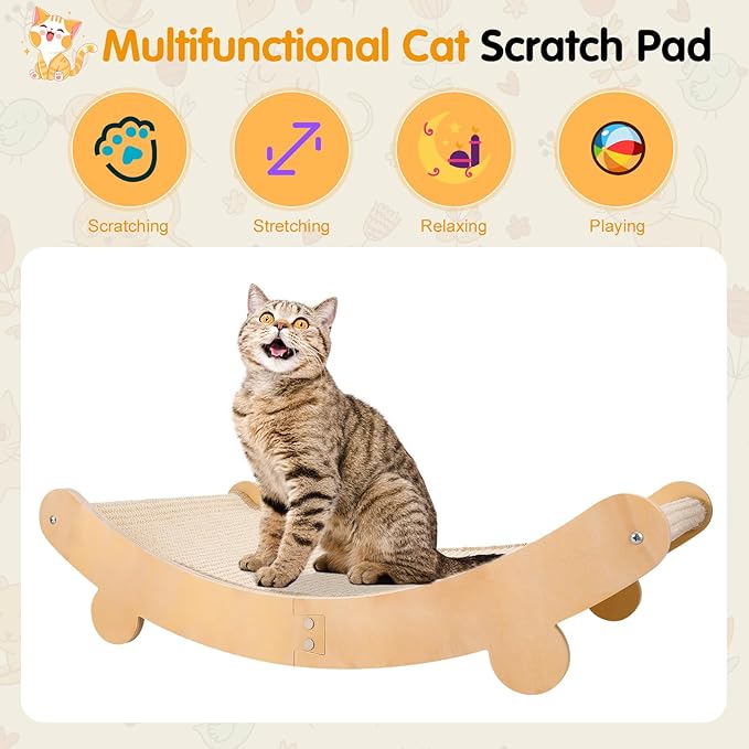 Cat Scratcher Bed Sisal Cat Scratching Bed Hammock for Indoor Cats Sisal Chair Scratch Post Scratching Mat for Large Cats Scratcher Lounger, Wooden Cat Furniture