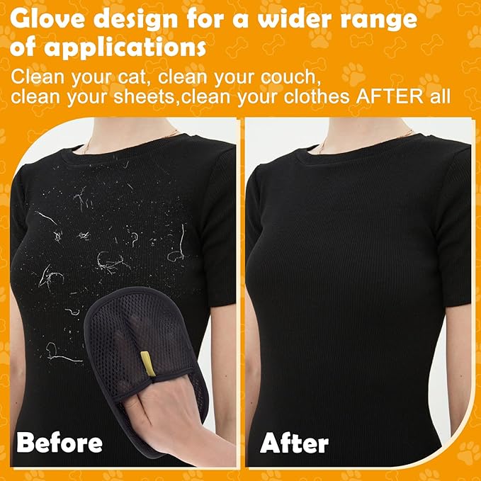 Pet Hair Removal Gloves for Cats and Dogs, Pet Hair Electrostatic Magic Brush Gloves, Efficient Pet Grooming Hair Remover Tools for Carpet, Couch, Laundry, Car Seat (2pcs, Black)