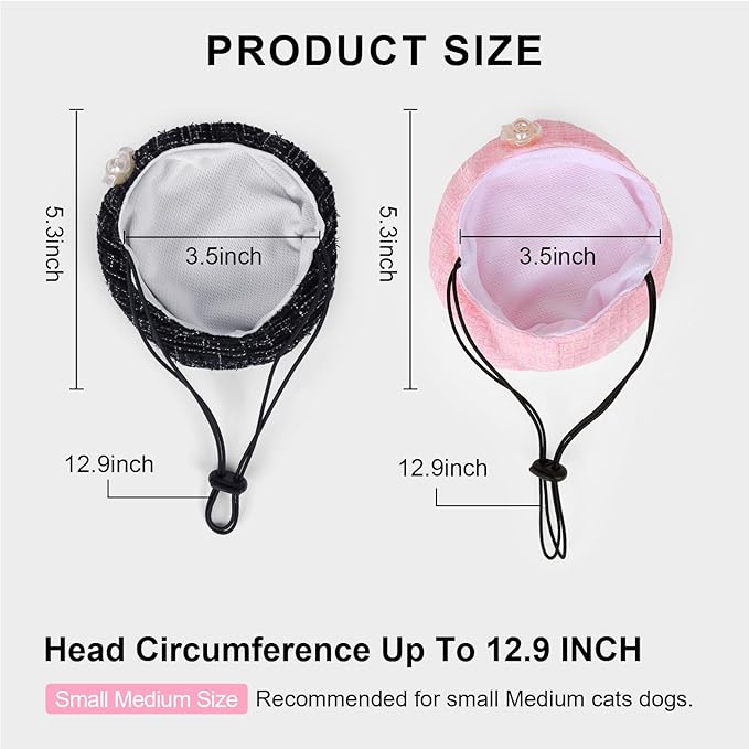 HOWWFALY 2PCS Cat Beret Hat with Small Camellia, Adjustable Satin Bowtie Bandana Scarf Set Pet Princess Costume for Halloween Christmas, Cat Dog Birthday Party Apparel (Pink Bow)