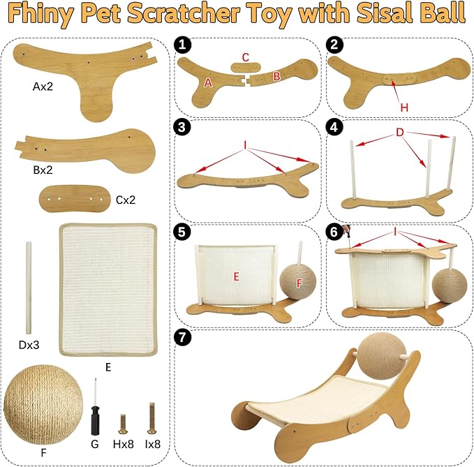 Fhiny Sisal Cat Scratcher Bed, 3 in 1 Kitten Hammock Chair Scratching Pad for Indoor Cat Natural Sisal Scratch Post Ball Kitty Lounge Cat Furniture for Clawing Sleeping Play