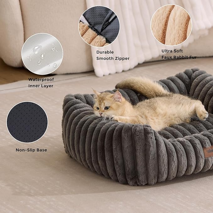 ZOMISIA Small Dog Beds for Small Dogs - Washable Cat Beds for Indoor Cats, Rectangle Orthopedic Puppy Bed with Fluffy Removable Cover, 20x19x7inches, Camel