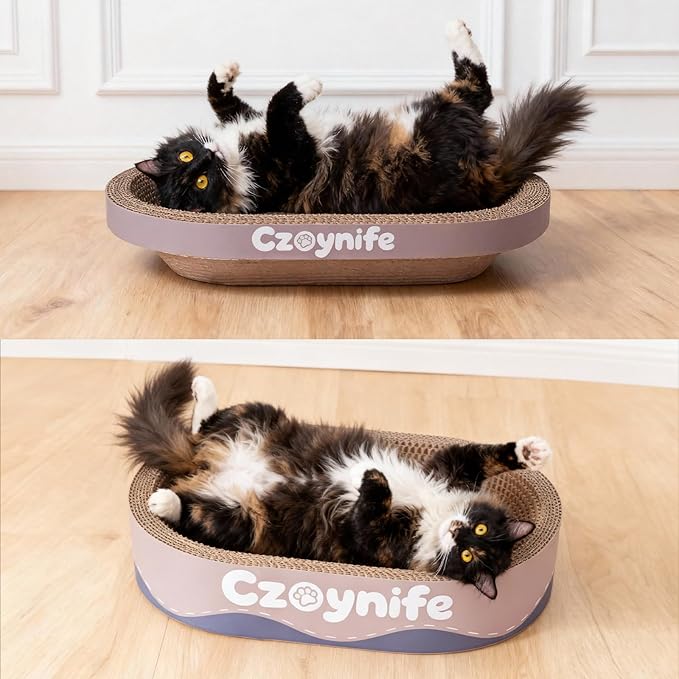 3PCS Cat Scratcher Bed, Oval Cat Scratcher Pad Bowl Nest for Indoor Cats, Round Cat Scratching Cardboard, Furniture Protector for Couch, for Kittens (Coffee, 17 * 11.5 in)