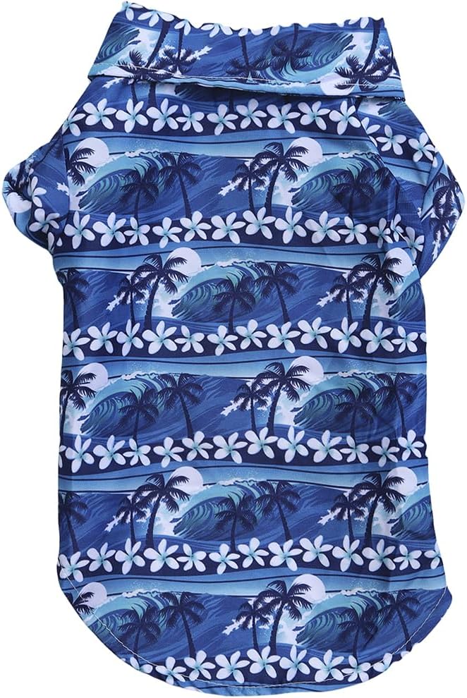 Tangpan Hawaiian Beach Coconut Tree Print Dog Shirt Summer Camp Shirt Clothes(Dark Blue,XS)