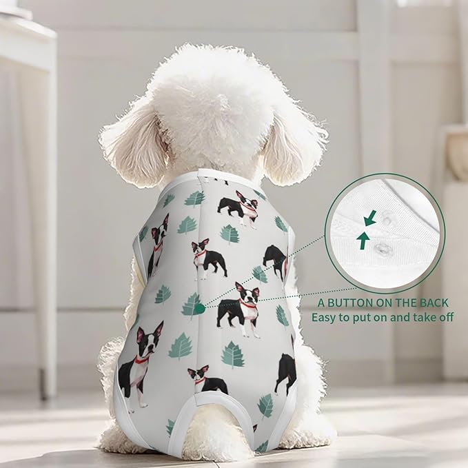 Dog Recovery Suit After Surgery for Small and Medium Dogs Suit for Female Male Dog (Boston Terrier Grey)