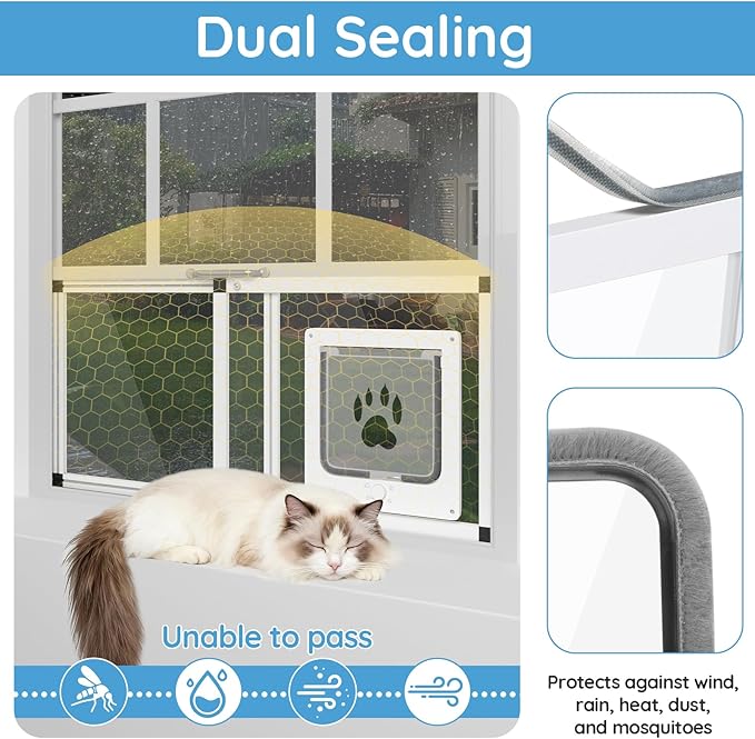 Sliding Cat Door for Window, Fits 32"-37" Width Window, 1-Min Install | Aluminum Frame + HD Glass | Weatherproof Design | Magnetic Closure Window Cat Door Insert, Adjustable Pet Door Window for Cats