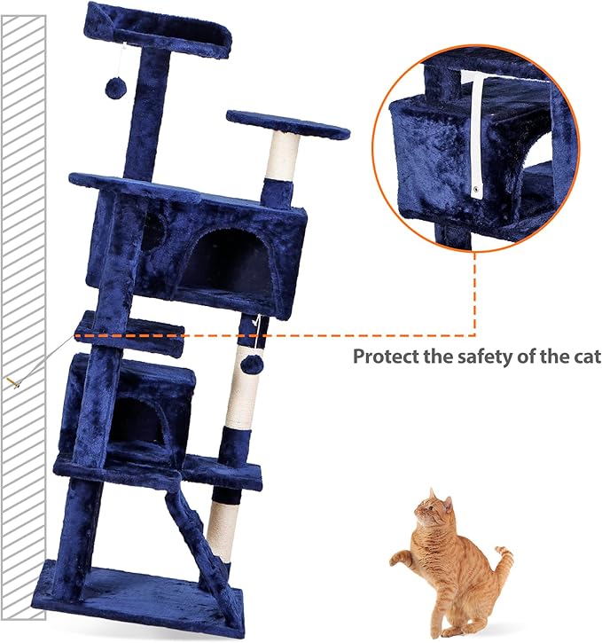 54-Inch Cat Tree Multi-Level Condo Tower Bed Furniture Kitten Play House with Scratching Posts