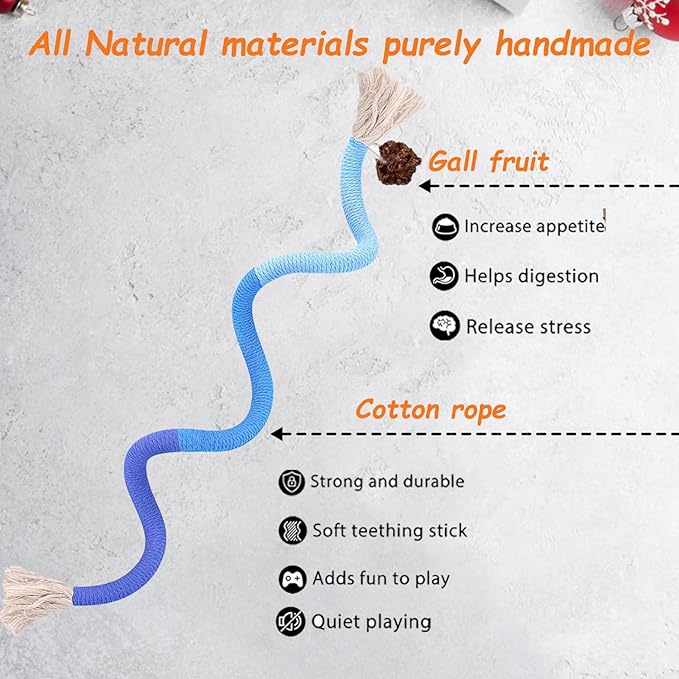 Cat Toys Chew Ropes, Silvervine Sticks Catnip Rope Toys with Refillable Natural Catnip for Cats Dental Care, Safe Teeth Cleaning Toy for Indoor Cat Kitty Kicker Toy Interactive Catnip Kitty Toys