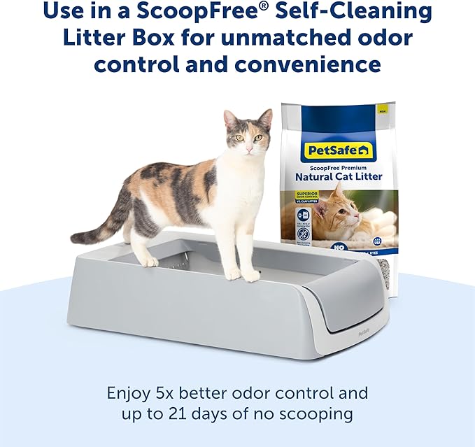 PetSafe ScoopFree Premium Natural Cat Litter, 100% Natural Non-Clumping Cat Litter, 30+ Day Odor Control, No Chemicals, Additives, Dyes or Fragrances, Use with Any Litter Box (8 lb Bag)