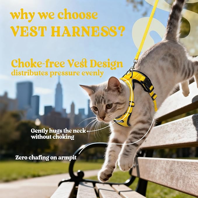 rabbitgoo Cat Harness and Leash for Walking, Escape Proof Soft Adjustable Vest Harnesses for Cats, Easy Control Breathable Reflective Strips Jacket, Yellow, XXS