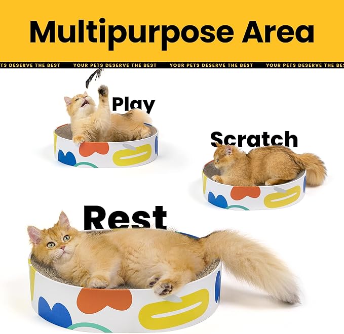 Conlun Cat Scratcher Cardboard,2 in 1 Oval Cat Scratch Pad Bowl for Indoor Kitty Grinding Claw,Round Kittens Scratching Board Corrugated Lounge Pet Beds&Furniture Protector for Couch&Carpets&Sofas