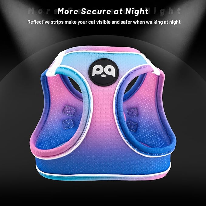QQPETS Cat Harness and Leash Set for Walking Escape Proof, Safe Adjustable Kitten Vest with Reflective Strips, Easy Control Soft Mesh Lightweight Jacket (Blue-Pink Gradient, M(15.7”-17.7”))