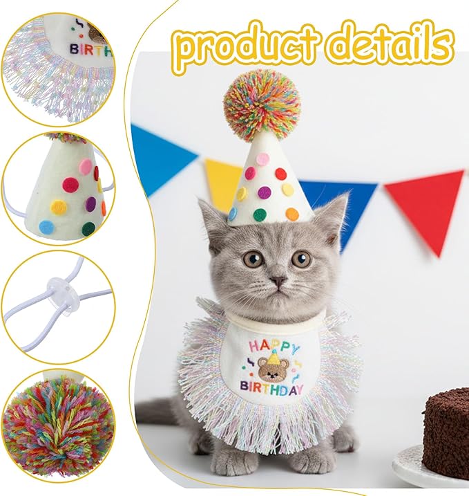Tyqour Cat Birthday Hat Birthday Hats for Stuffed Animals Dog Party Hat Birthday Party Decorations Set for Small Medium Cats & Dogs