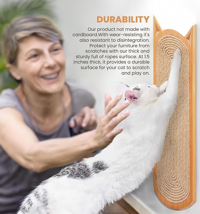 Premium Sisal Rope 22 Inch Cat Scratching Board, Cat Scratchers for Indoor Cats, Protecting Furniture Cat Scratching Pad, Cat Scratching Post with Natural Rope On Soft Wood, Wall Mount Cat Scratcher