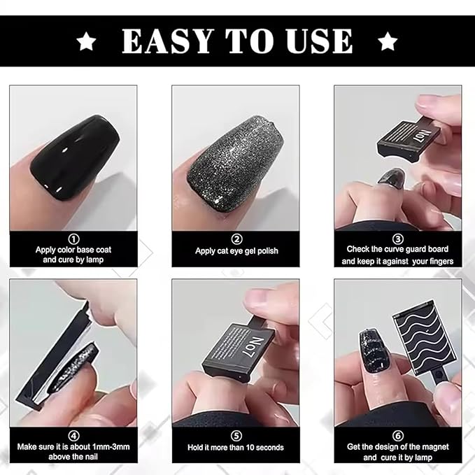 WOKOTO 14 Pcs Cat Eye Magnet For Nails With 3pcs Y-Shape Iron Stencil Set, Cat Eye Gel Nail Polish Magnet Tools Powerful Wand Magnet, Magnetic Nail Polish Square Round Heart Magnet Stick For Nails