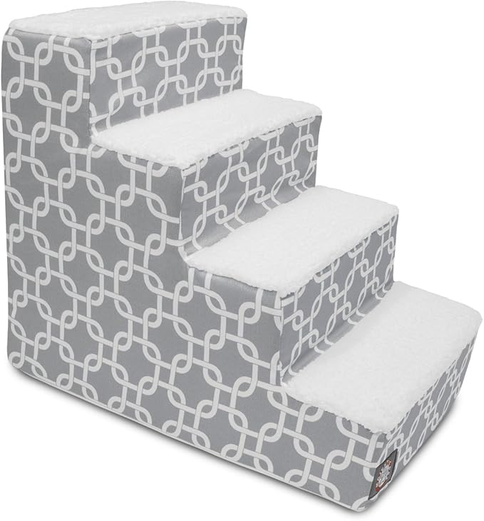 Majestic Pet 4 Step Portable Dog Stairs for Small Dogs to get on Bed Supports 250 lbs or Less – Dog Steps for High Bed with Machine Washable Cover –Pet Stairs for Cats Links Gray