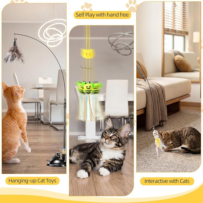 Leitee 40 Pcs Cat Toys Bulk 28 Interactive Cat Mom Feather Toy for Indoor, 5 Rustling Tassel Papers, 4 Hanging Door Kitten Toys, 1 Fish Feather and Reusable Suction Cup, 2 Kitten Teaser Wand