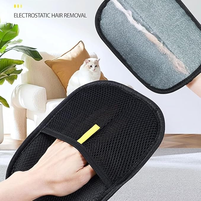 Pet Hair Removal Gloves with Electrostatic Tech Reusable Comfortable & Durable Grooming Gloves for Cats Dogs Long/Short Hair Removes Fur from Furniture, Clothes, Car Interiors (2Pcs)