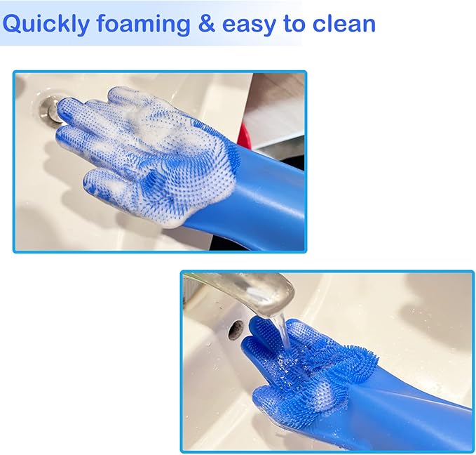 Pet Grooming Gloves, Dog Washing Gloves with High-Density Teeth, Heat Resistant Silicone Dog Bath Scrubber with Enhanced Five Finger Design, Bathing and Massaging for Dogs and Cats