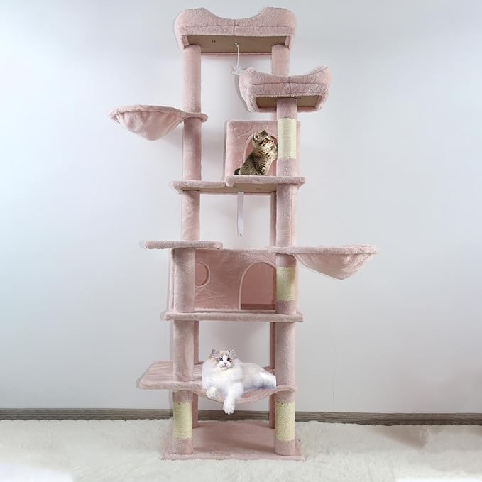 71" Flower Cute Cat Tree for Indoor Cats Large Adult, Tall Cat Tower with Scratching Post & Condo, Hammock, Aesthetic Cats Stand, Modern, Easy Assembly (Pink, 68" Tall)