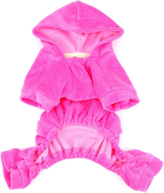 SMALLLEE_LUCKY_STORE Soft Warm Velour Jumpsuit Coat for Small Dogs and Cats Bling Rhinestone Crown Hooide Pajamas Tracksuit Girl Puppy Clothes Pink, XL
