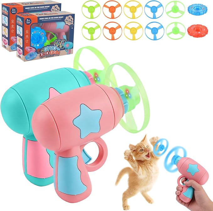Cat Fetch Toy, 2026 Interactive Light-Up Flying Disc Launcher & Fetch Toy for Cats, Cat Toy Propeller Launcher for Training & Hunting (A+B)