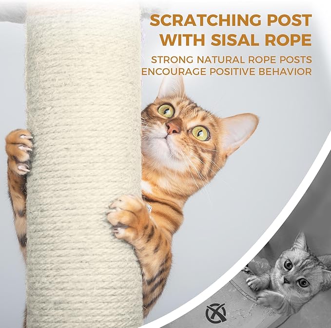 68" Green Cute Cat Tree for Indoor Cats Large Adult, Tall Cat Tower with Scratching Post & Condo, Hammock, Aesthetic Cats Stand, Modern, Easy Assembly (Green, 68" Tall)