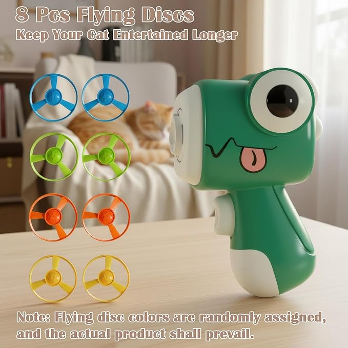 Interactive Cat Toy Fetch Launcher | Includes 8 Soft Discs for Indoor Cats | One-Press Easy Launch Cat Hunting Toy to Relieve Boredom | Ideal for Kittens and Adult Cats, Green