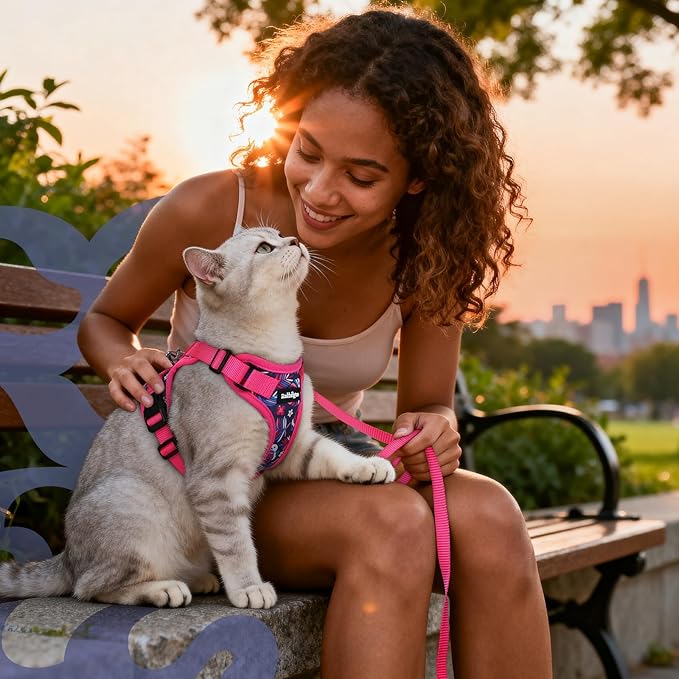 rabbitgoo Cat Harness and Leash for Walking, Escape Proof Soft Adjustable Vest Harnesses for Cats, Easy Control Breathable Reflective Strips Jacket, Coconut Fuchsia,XS