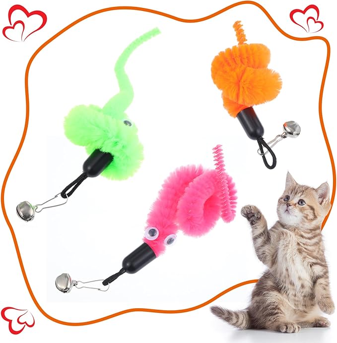 30 PCS Fuzzy Worm Cat Toy,Colorful Cat Worm Toy Refills,Interactive Cats Wand Attachments Replacements for Indoor Cats Kitten(Multi Colored)