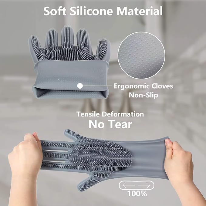Pet Grooming Gloves for Dogs & Cats, Silicone Deshedding Brush, Gentle Fur Remover, Bathing & Massage Gloves. 3 Colors Variation (Gray)