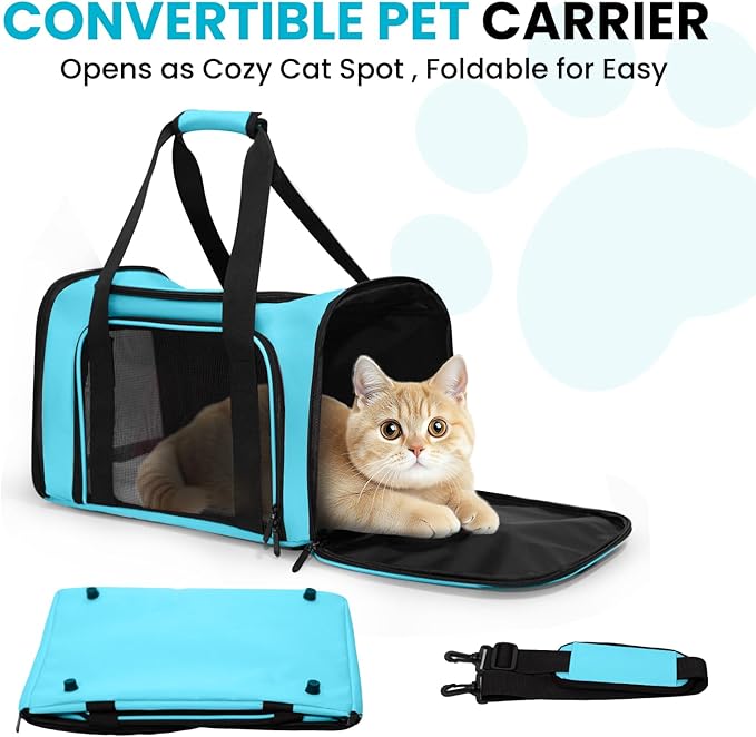 Soft-Sided Cat Carrier Expandable Pet Carrier Airline Approved Mesh Travel Carrier Up to 22lbs for Cats Small Dogs Collapsible Escape-Proof with Shoulder Strap (20x13x13 Blue)