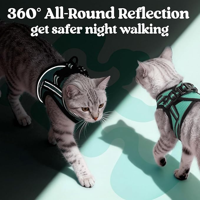 rabbitgoo Cat Harness and Leash Set for Walking Escape Proof, Adjustable Soft Kittens Vest with Reflective Strip for Cats, Comfortable Outdoor Vest,Green,M