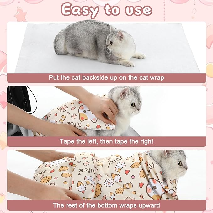 Sadnyy 35.4" Extra Large Cat Grooming Wrap Self-Adherent Anti-Escape Cat Wrap for Cutting Nails, Brushing, Medication and Ear Cleaning