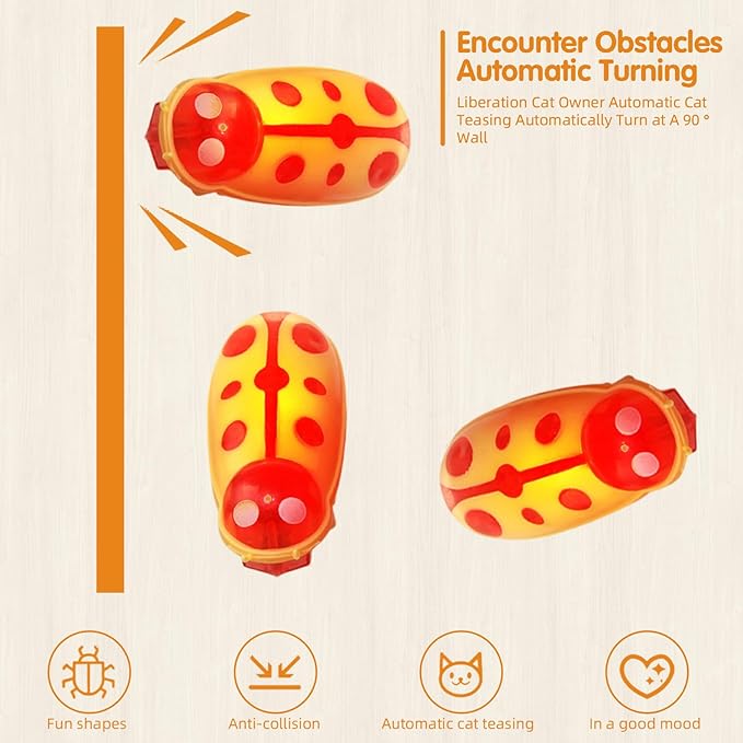 XCZAP Cat Electric Toy Bug – Automatic Rolling Interactive Cat Toy (2-Pack)(PC-Green Red)
