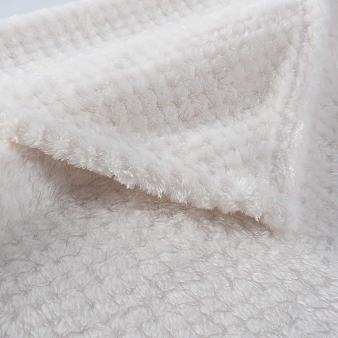 Warm Soft Fuzzy Dog or Cat Blanket, Plush Fleece Throws for Puppy, Kitten, Medium, Large Dogs - Ivory (S/24" x 32")