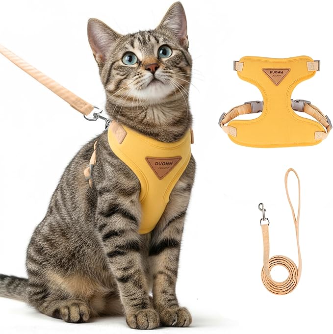 Escape-Proof Cat Harness and Leash Set - Adjustable and Comfortable - Ideal for Walking Cat Outdoors - Fits Small Dogs, Kittens, Medium, and Large Cats (Yellow, M)