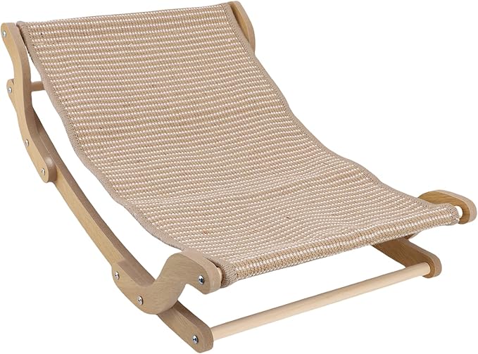 Focket Cat Scratcher Bed, 54x36x15.5cm Pine Wood Cat Scratch Lounger, Hammock Lounge with Tightly Woven Hemp Pad for Large Cats Multi Households Furniture Protector