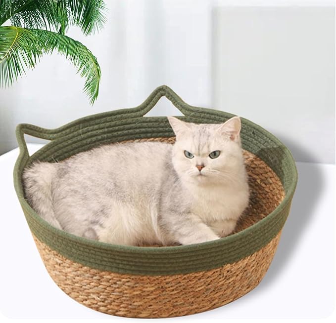 Straw House for Cats Dog Interaction Sleep Rest Nest Bed Hideouts Basket Bed Rest Furniture Nest