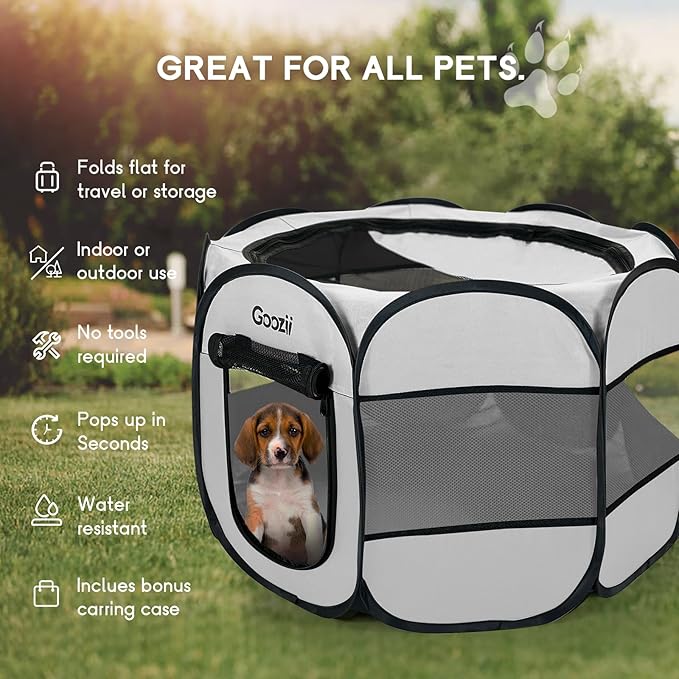 Goozii Pet Cat Playpen for Indoor Cats Enclosed, Puppy Dog Play Pen for Outdoor Travel Camping (Medium Size, Light Grey)