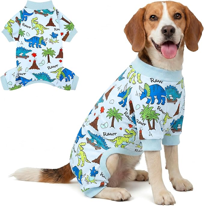 XPUDAC Dog Pajamas Dinosaur Dog Clothes for Small Medium Dogs Boy Girl Stretchy Cozy Pet Onesie with Feet Doggie Jammies Cat Apparel, 2XL