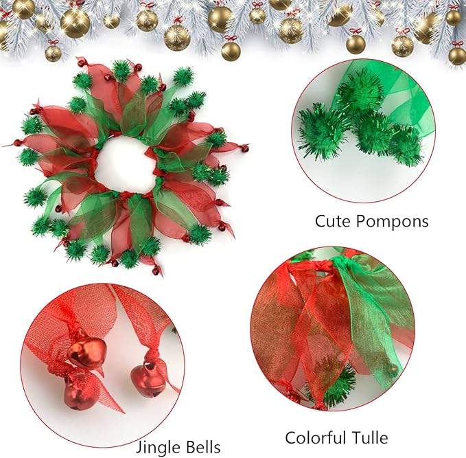 Cat Christmas Costume Elf Hat and Bell Collar Xmas Pet Costume Accessories for Cat and Puppy 2Pcs