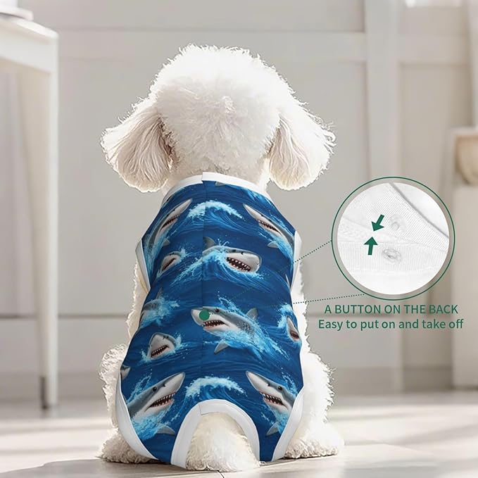 Ocean Sea Shark Recovery Suit for Dogs Cats Onesie for Surgery Recovery Suit for Small Medium Dogs