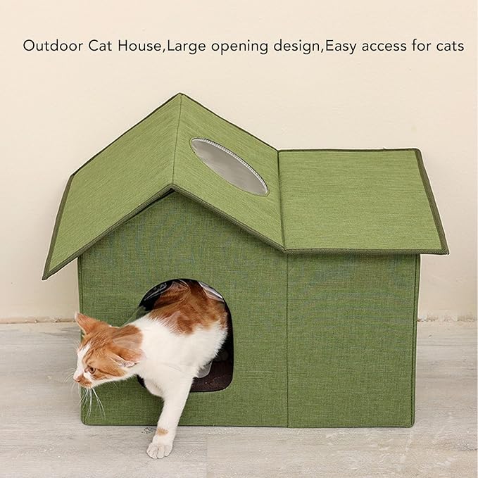 Sorandy Cat House, Foldable Waterproof Covered Cat Bed, Covered Cat Bed | Cat Cave Bed | Pet Furniture | Washable Cat Bed | Dog Bed House | Outdoor Cat House | Feral Cats Shelter (Green)