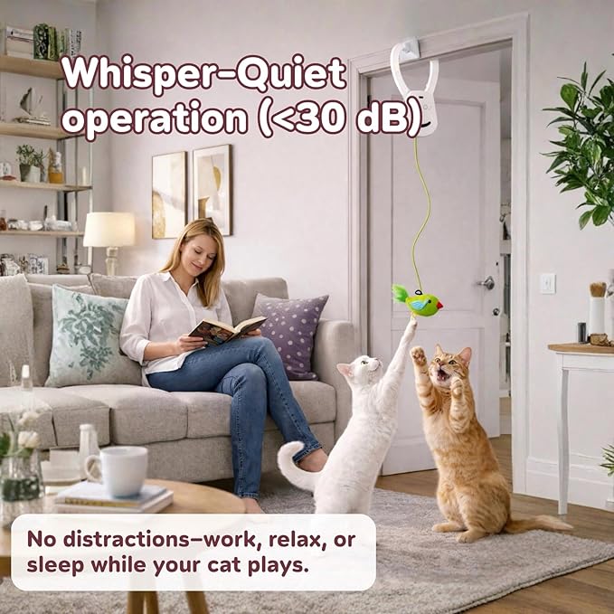 AIXINPET Interactive Cat Toys for Indoor Cats - 2 Motion Modes (360° Spin & Irregular Jumping), with Bird&Mouse attachments, USB Rechargeable Door Hanging Toy - for Kittens Adult Multi-Cats Households